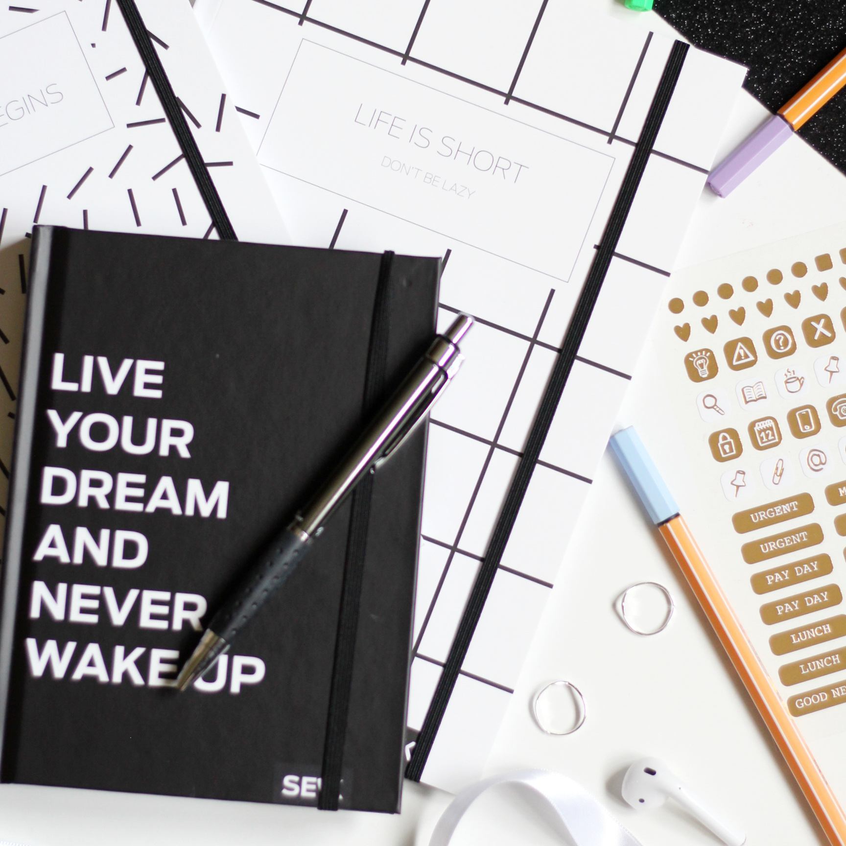 Bullet Journal / Dotted Notebook adventure begins & life is short (2pcs) - Image 14