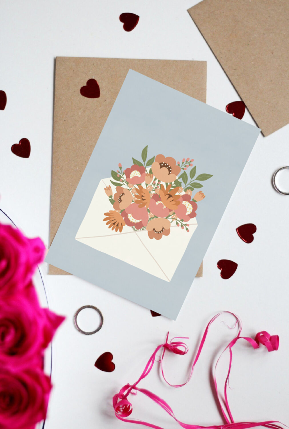 Greeting card foldable - Enveloped Blooms (blue)
