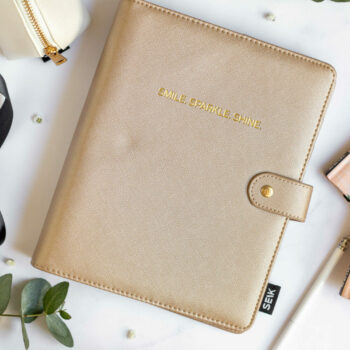 Ring binder from premium faux leather A5 - Happy Calendar planner 2025/26 (beige)