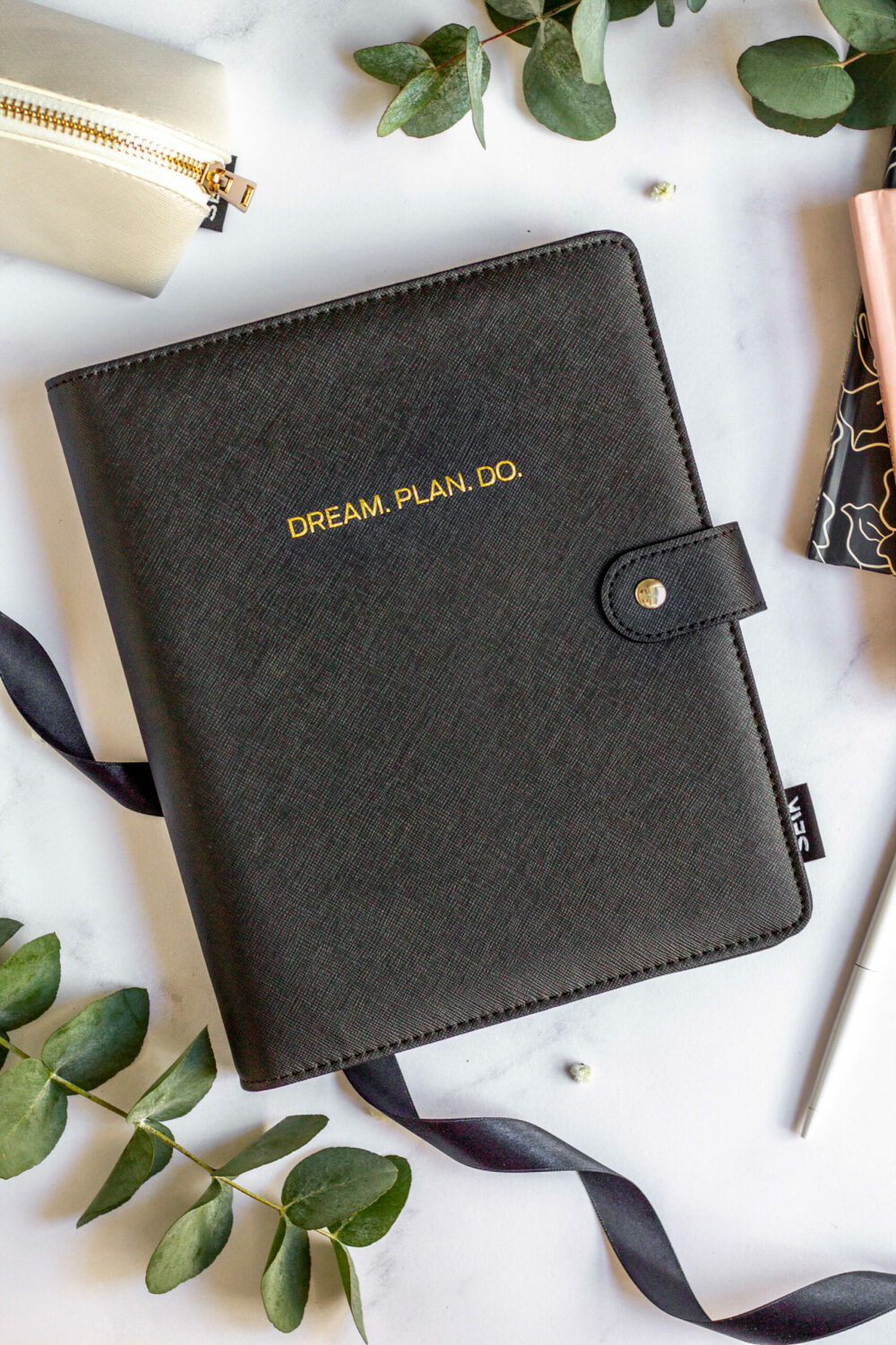 Ring binder bullet journal dotted pages from premium faux leather A5 (black)