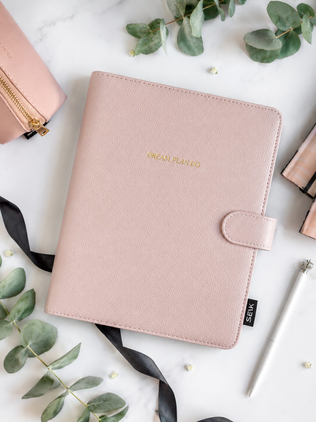 Ring binder from premium faux leather A5 (pink)