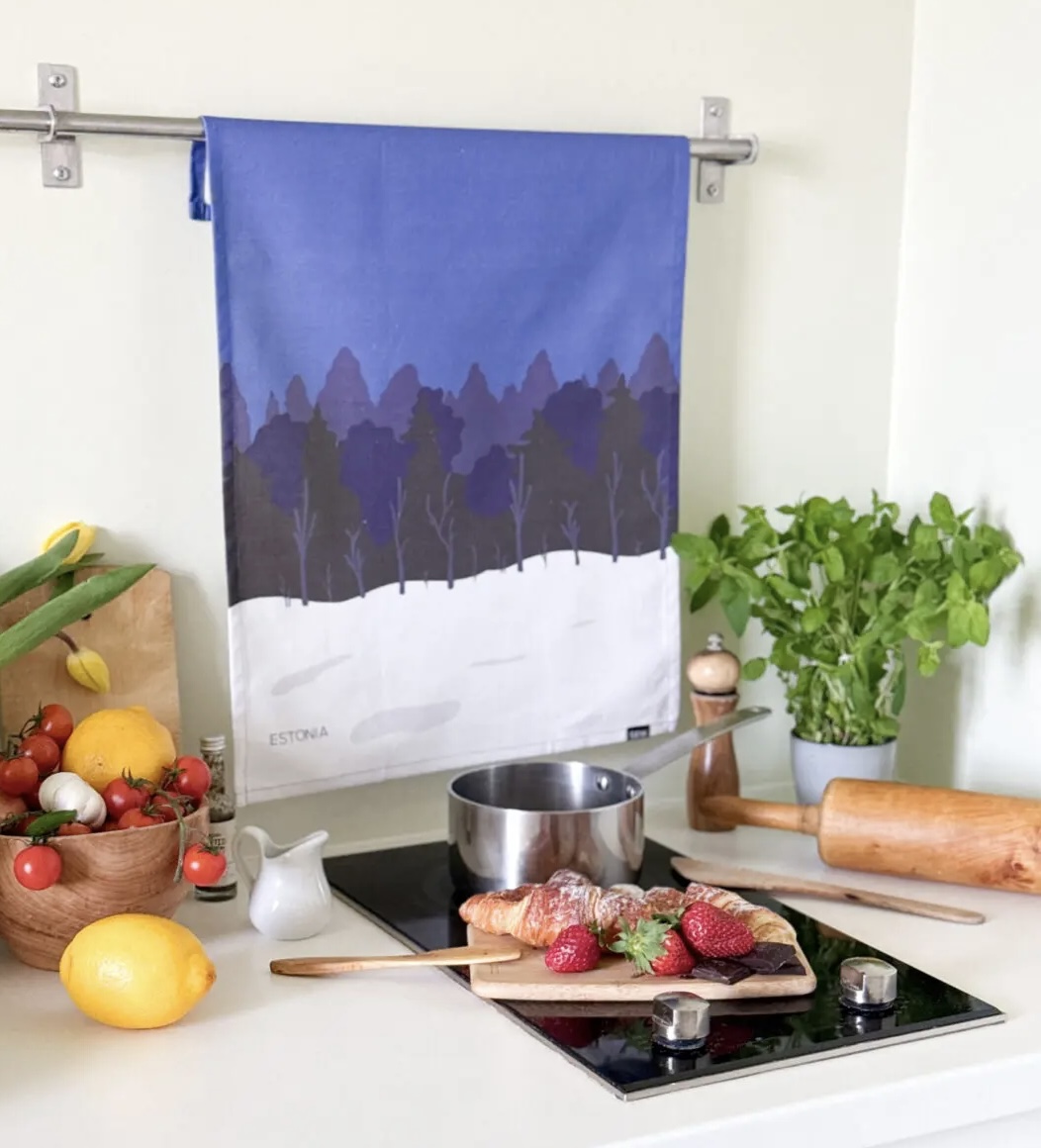 tea towel - blue, black & white